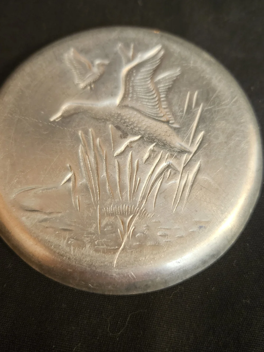 Vintage Aluminum Coasters Ducks Set of 5 - Mid Century Metal Retro Barware
